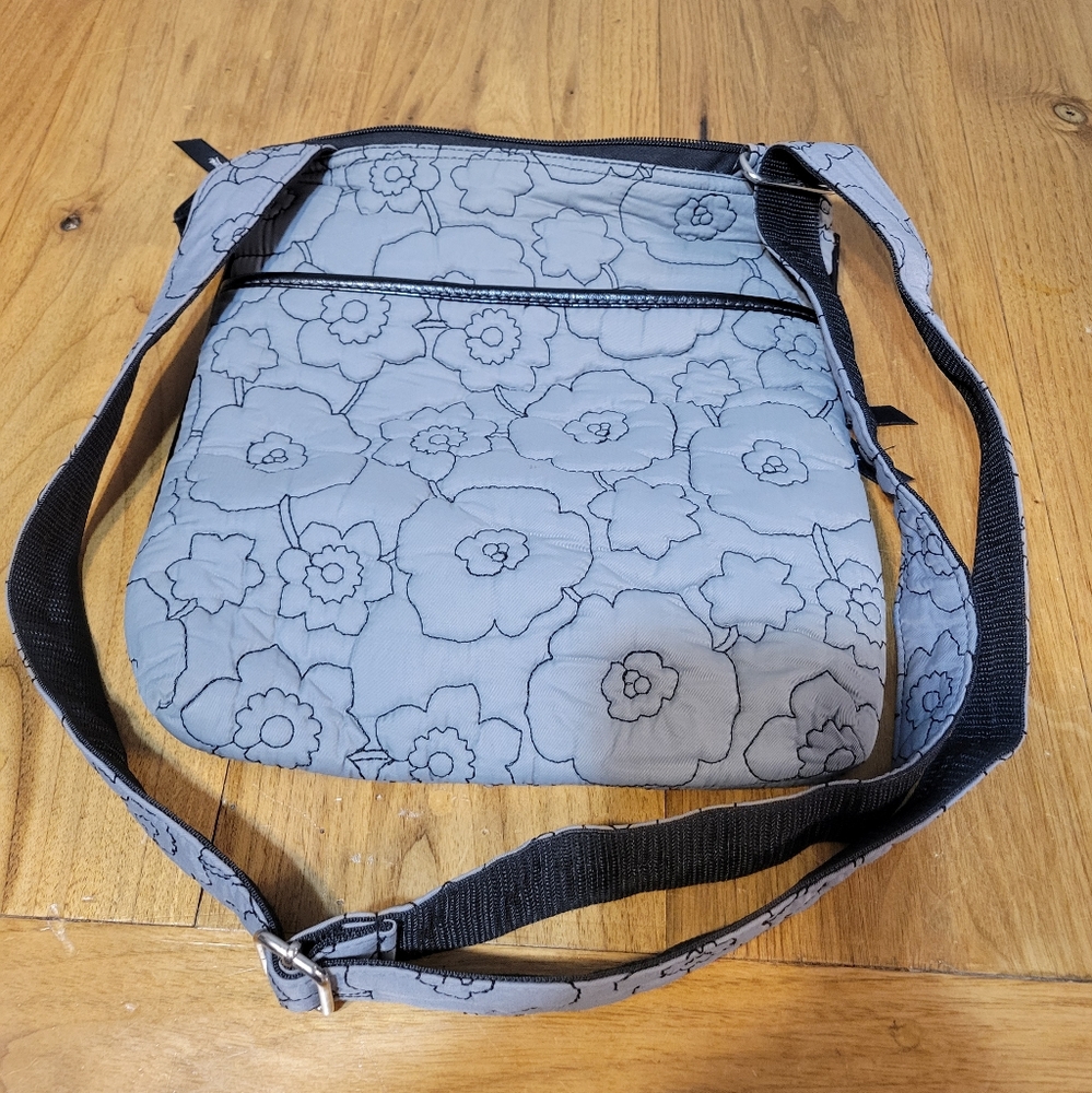 Thirty-One organizing crossbody shoulder bag quilted gray and black poppy - Picture 6 of 8